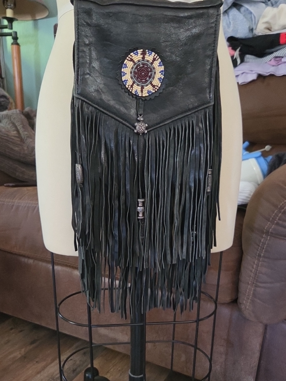 Black Fringe Turtle Crossbody